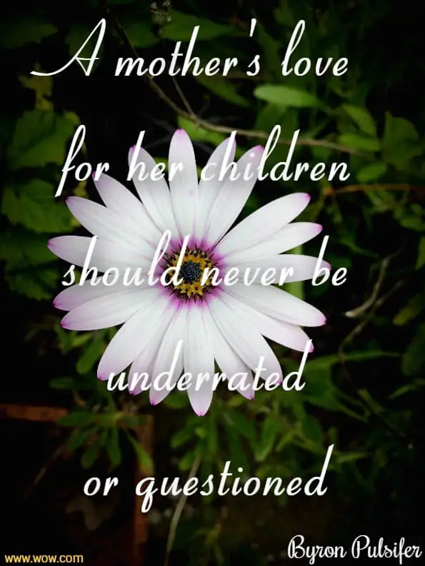 A mother's love for her children should never be underrated or questioned.  Byron Pulsifer, My Mothers Love
  