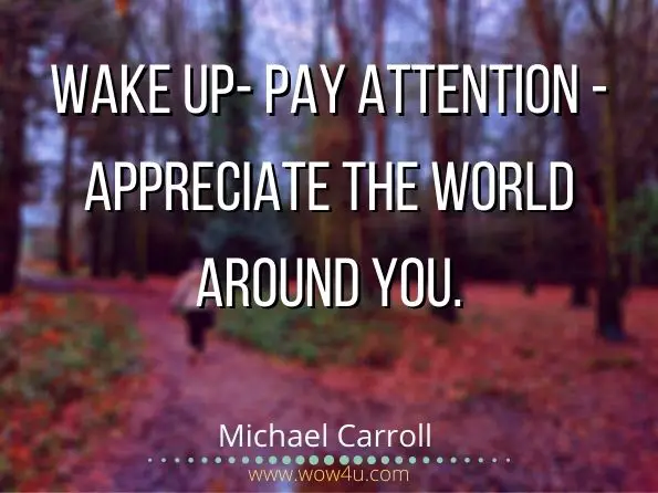 Wake up- pay attention - appreciate the world around you. Michael Carroll, Awake at Work
 