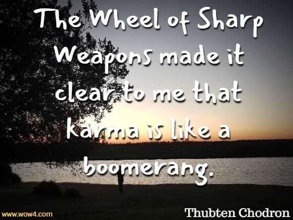 The Wheel of Sharp Weapons made it clear to me that karma is like a boomerang. 