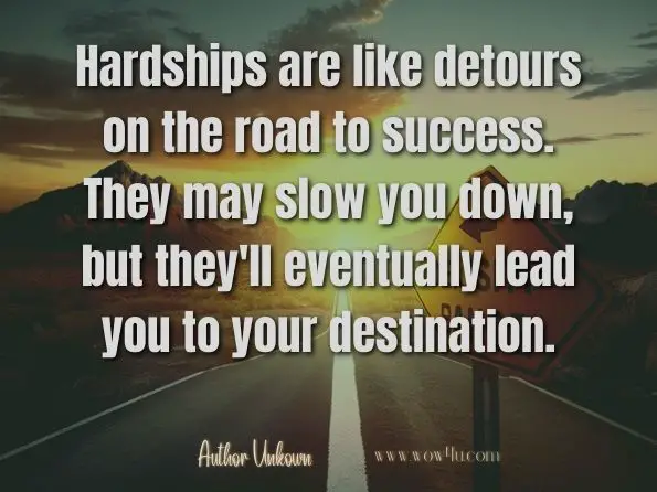 Hardships are like detours on the road to success. They may slow you down, but they'll eventually lead you to your destination.

