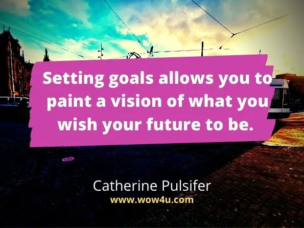 Setting goals allows you to paint a vision of what you wish 
your future to be.  Catherine Pulsifer
