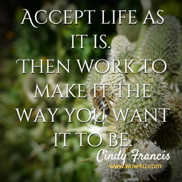 Accept life as it is. Then work to make it the way you want it to be.  Cindy Francis 
