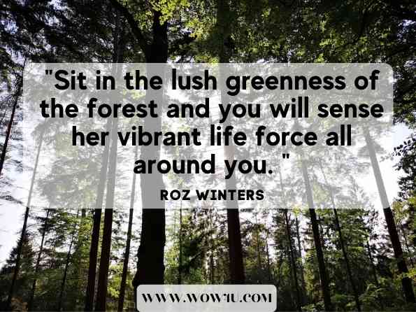 Sit in the lush greenness of the forest and you will sense her vibrant life force all around you. Roz Winters,A Journey to the Sacred Shore