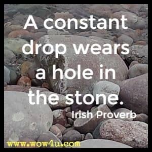 A constant drop wears a hole in the stone. Irish Proverb