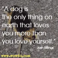 A dog is the only thing on earth that loves you more than you love yourself. Josh Billings
