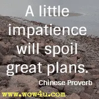 A little impatience will spoil great plans. Chinese Proverb
