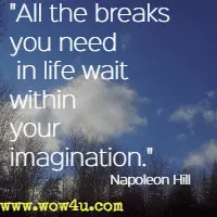 All the breaks you need in life wait within your imagination.  Napoleon Hill