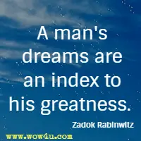 A man's dreams are an index to his greatness. Zadok Rabinwitz
