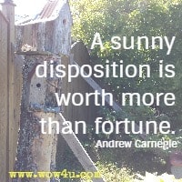 A sunny disposition is worth more than fortune. Andrew Carnegie