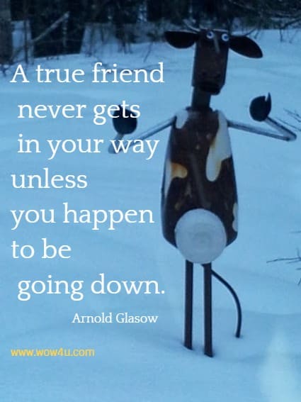A true friend never gets in your way unless you happen to be going down. Arnold Glasow