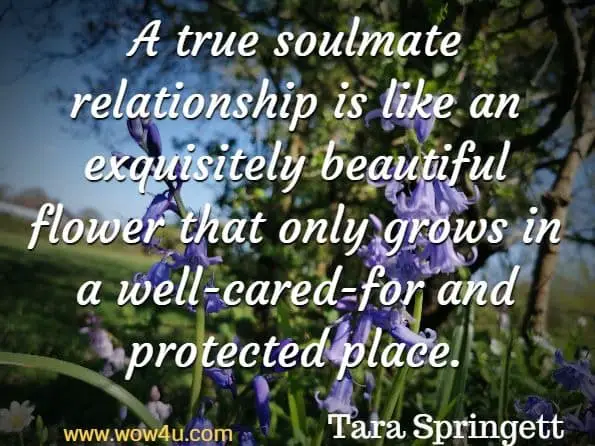 A true soulmate relationship is like an exquisitely beautiful flower that only grows in a well-cared-for and protected place. This flower has a wonderfully delicate scent that will enchant anyone who comes near. Tara Springett, Soulmate relationships