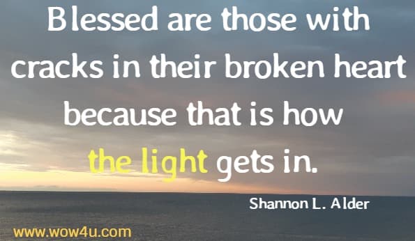 Blessed are those with cracks in their broken heart because that is how the light gets in. Shannon L. Alder