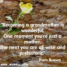 Becoming a grandmother is wonderful. One moment you're just a mother. 
The next you are all-wise and prehistoric. Pam Brown