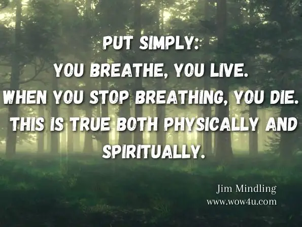 Put simply: you breathe, you live. When you stop breathing, you die. This is true both physically and spiritually. Jim Mindling, Learn to Breathe: The Surprising Path to a Transformed Life 
