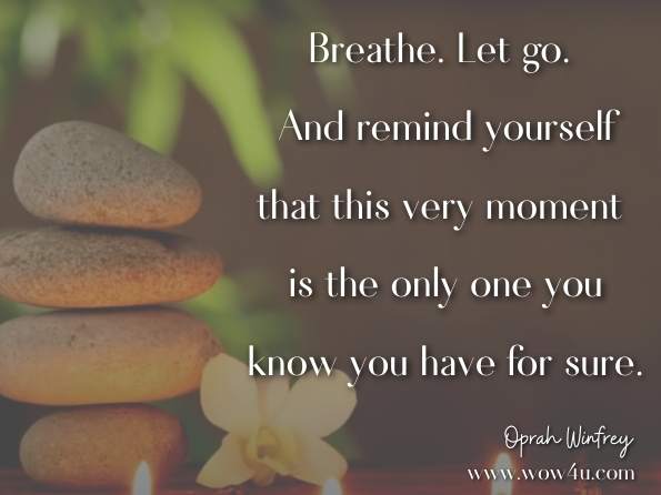 Breathe. Let go. And remind yourself that this very moment is the only one you know you have for sure. Oprah Winfrey
