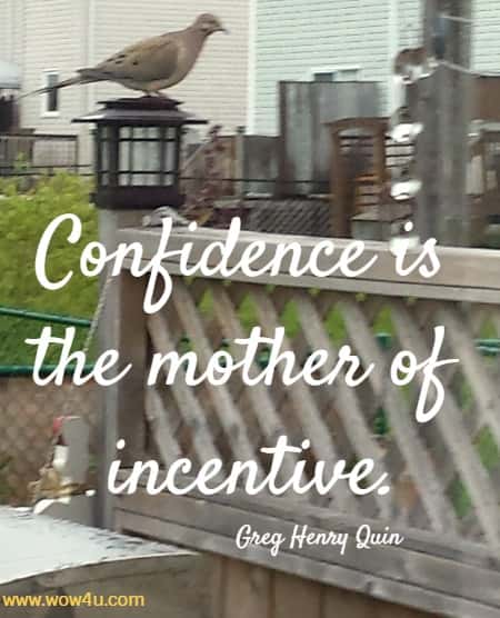 Confidence is the mother of incentive.
  Greg Henry Quinn