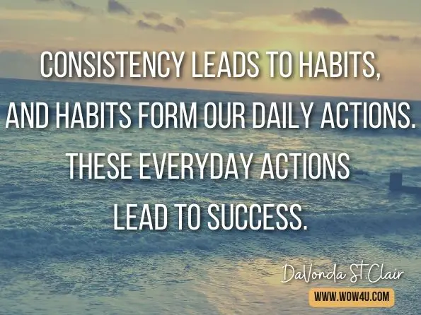 Consistency leads to habits, and habits form our daily actions. These everyday actions lead to success. DaVonda St.Clair , ‎Matt Morris, Journey to Success with DaVonda St.Clair 