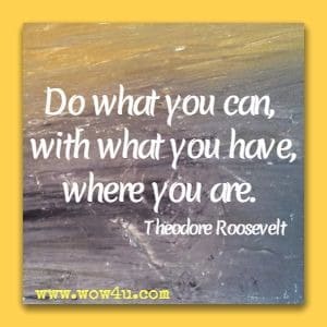 Do what you can, with what you have, where you are. 
Theodore Roosevelt
