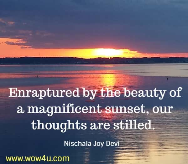 Enraptured by the beauty of a magnificent sunset, our thoughts are stilled. 
 Nischala Joy Devi