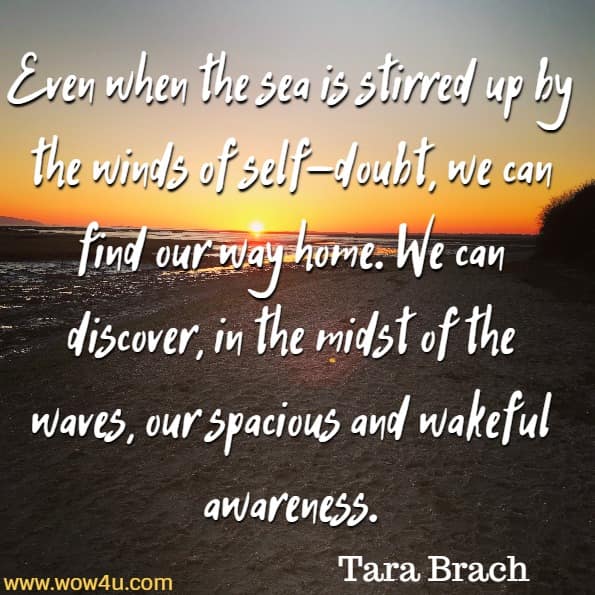 Even when the sea is stirred up by the winds of self-doubt, we can find our way home. We can discover, in the midst of the waves, our spacious and wakeful awareness. Tara Brach, Radical Acceptance.