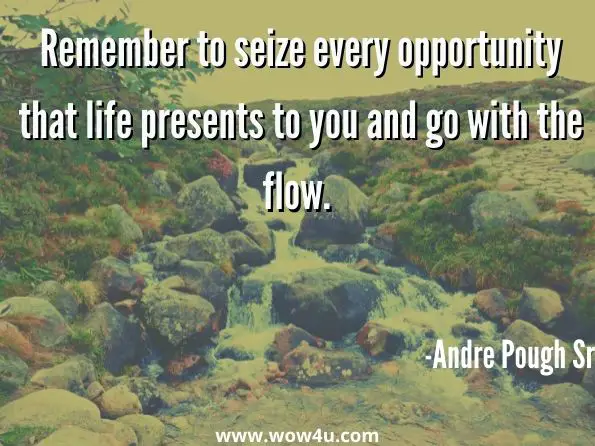 Remember to seize every opportunity that life presents to you and go with the flow. Andre Pough Sr, Basement Mentality
