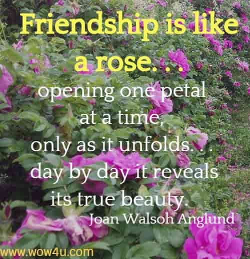 Friendship is like a rose. . . opening one petal at a time, only as it unfolds. . . 
day by day it reveals its true beauty.   Joan Walsoh Anglund 