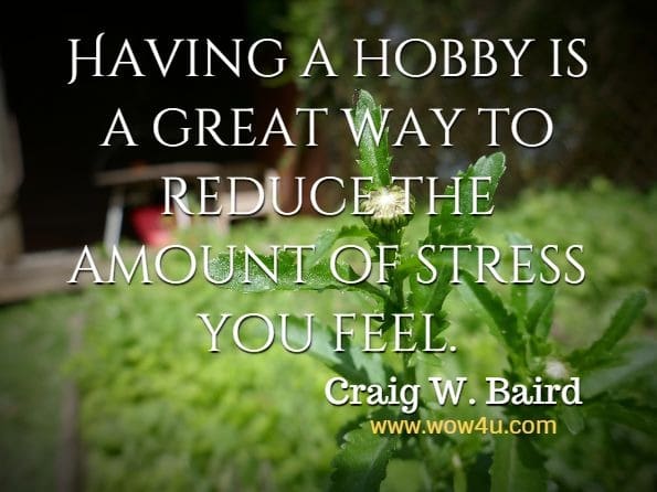 Having a hobby is a great way to reduce the amount of stress you feel. Craig W. Baird, A Complete Guide for Single Dads