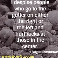 I despise people who go to the gutter on either the right or the left and hurl rocks at those in the center. Dwight Eisenhower