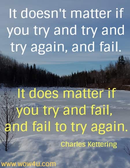 It doesn't matter if you try and try and try again, and fail. It does matter if you try and fail, and fail to try again.
   Charles Kettering