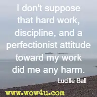 I don't suppose that hard work, discipline, and a perfectionist attitude toward my work did me any harm. Lucille Ball