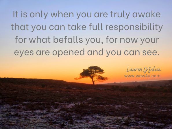 It is only when you are truly awake that you can take full responsibility for what befalls you, for now your eyes are opened and you can see. Lauren D'Silva, Light behind the Angels