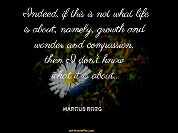 We will be led in that journey into an ever more wondrous and compassionate understanding of our lives with God. Indeed, if this is not what life is about, namely, growth and wonder and compassion, then I don’t know what it is about. Marcus Borg, Days of Awe and Wonder