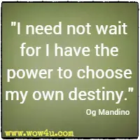 I need not wait for I have the power to choose my own destiny. Og Mandino