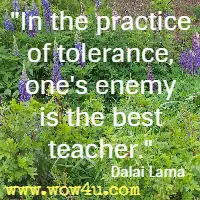 In the practice of tolerance, one's enemy is the best teacher. Dalai Lama