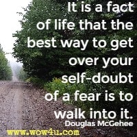 It is a fact of life that the best way to get over your self-doubt of a fear is to walk into it. Douglas McGehee 