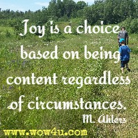 Joy is a choice based on being content regardless of circumstances. M. Ahlers