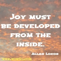 Joy must be developed from the inside. Allan Lokos