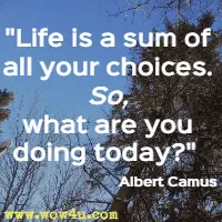 Life is a sum of all your choices. So, what are you doing today? Albert Camus