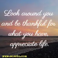 Look around you and be thankful for what you have, appreciate life.