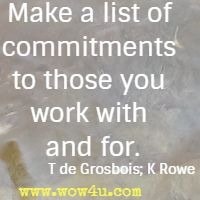 Make a list of commitments to those you work with and for. T de Grosbois; K Rowe