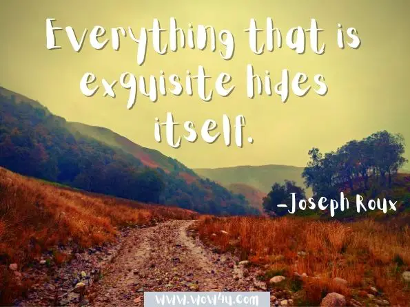 Everything that is exquisite hides itself.Joseph Roux
