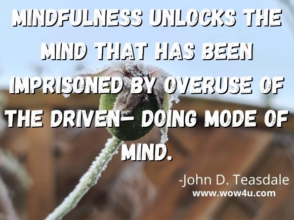 Mindfulness unlocks the mind that has been imprisoned by overuse of the driven– doing mode of mind.  