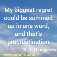 My biggest regret could be summed up in one word, and that's procrastination. S. J. Thompson