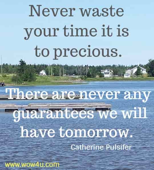 Never waste your time it is to precious. There are never any 
 guarantees we will have tomorrow. Catherine Pulsifer