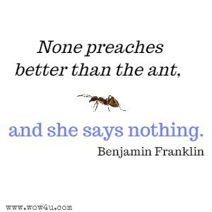 None preaches better than the ant, and she says nothing. Benjamin Franklin