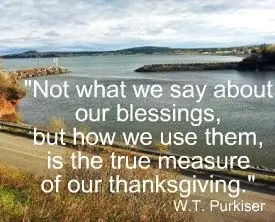 Not what we say about our blessings, but how we use them, 
 is the true measure of our thanksgiving. W. T. Purkiser