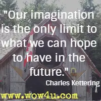 Our imagination is the only limit to what we can hope to have in the future. Charles Kettering 