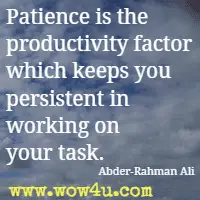 Patience is the productivity factor which keeps you persistent in working on your task. Abder-Rahman Ali