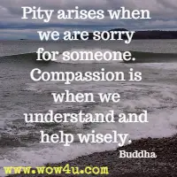 Pity arises when we are sorry for someone. Compassion is when we understand and help wisely. Buddha