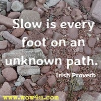 Slow is every foot on an unknown path. Irish Proverb